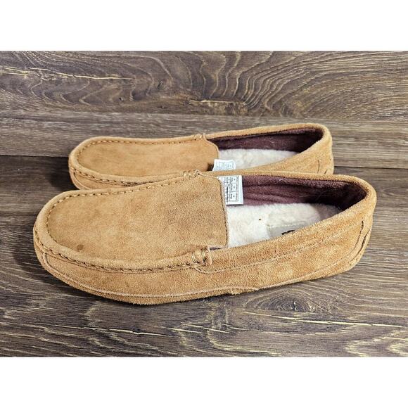 Ugg Mens Slippers Size 10 Alder Moccasin Slip On Sheepskin Chestnut 1003419 - Picture 3 of 6